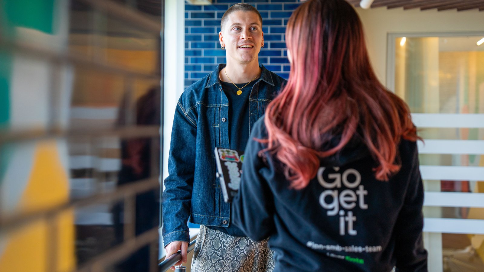 a person talking to a person