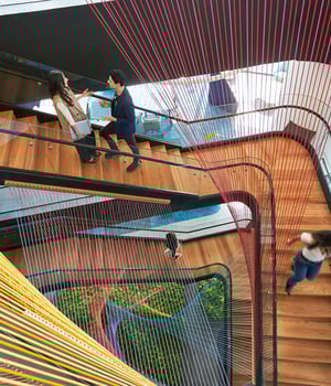 people standing on the stairs