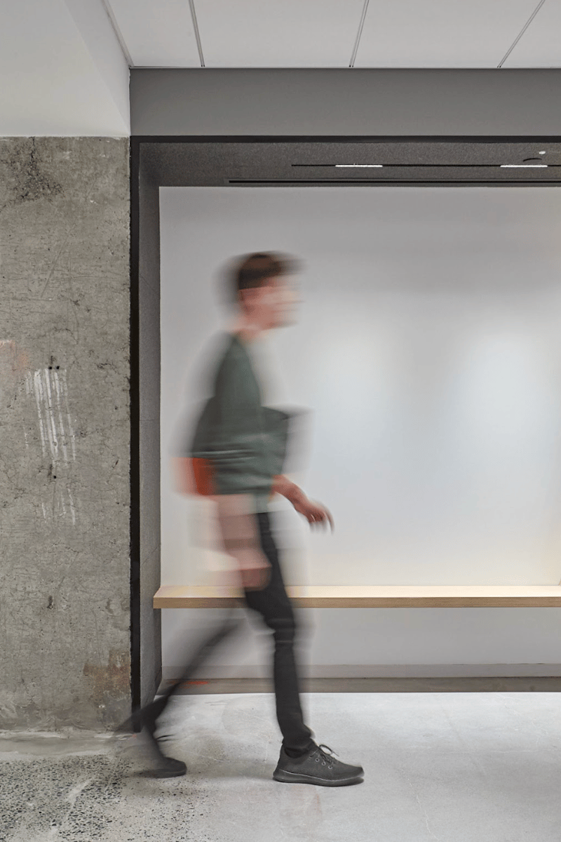 a person walking in a room