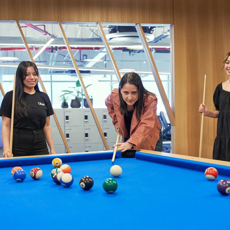 a group of women playing pool