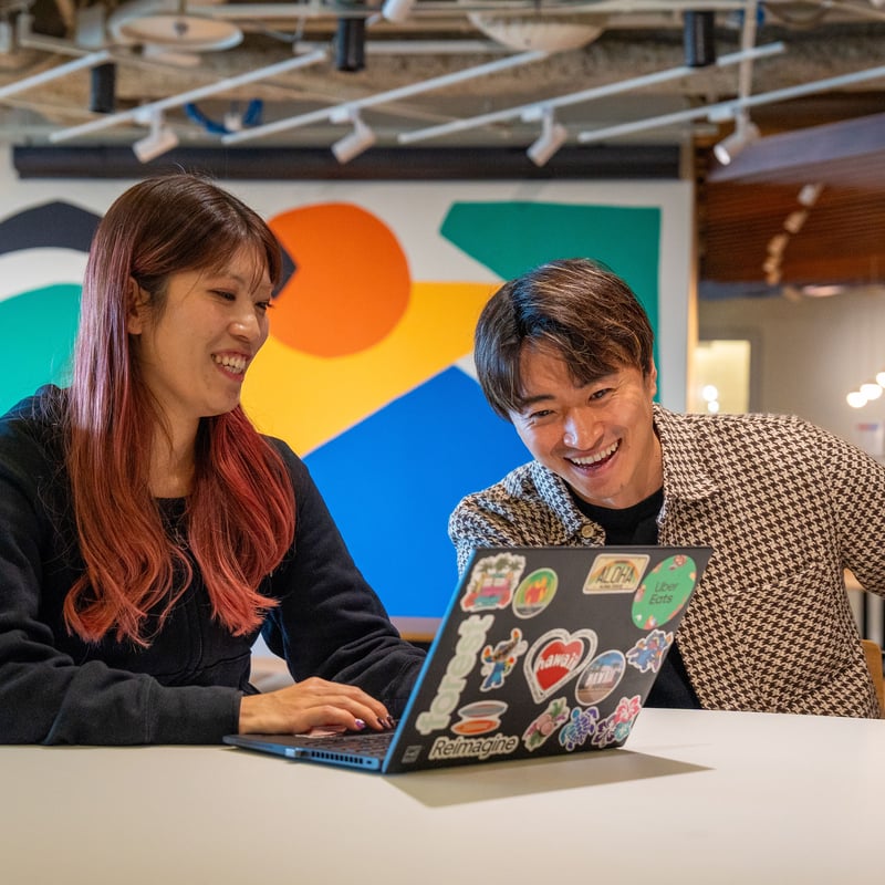 a person and person looking at a laptop
